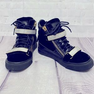 Giuseppe Zanotti Black Velvet with Stones High Tops EU Size 36